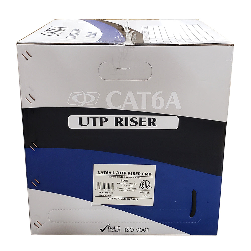 1000ft 4 Pair CAT6A Solid U/UTP 650Mhz 23AWG CMR Riser Bulk Cable - Green
