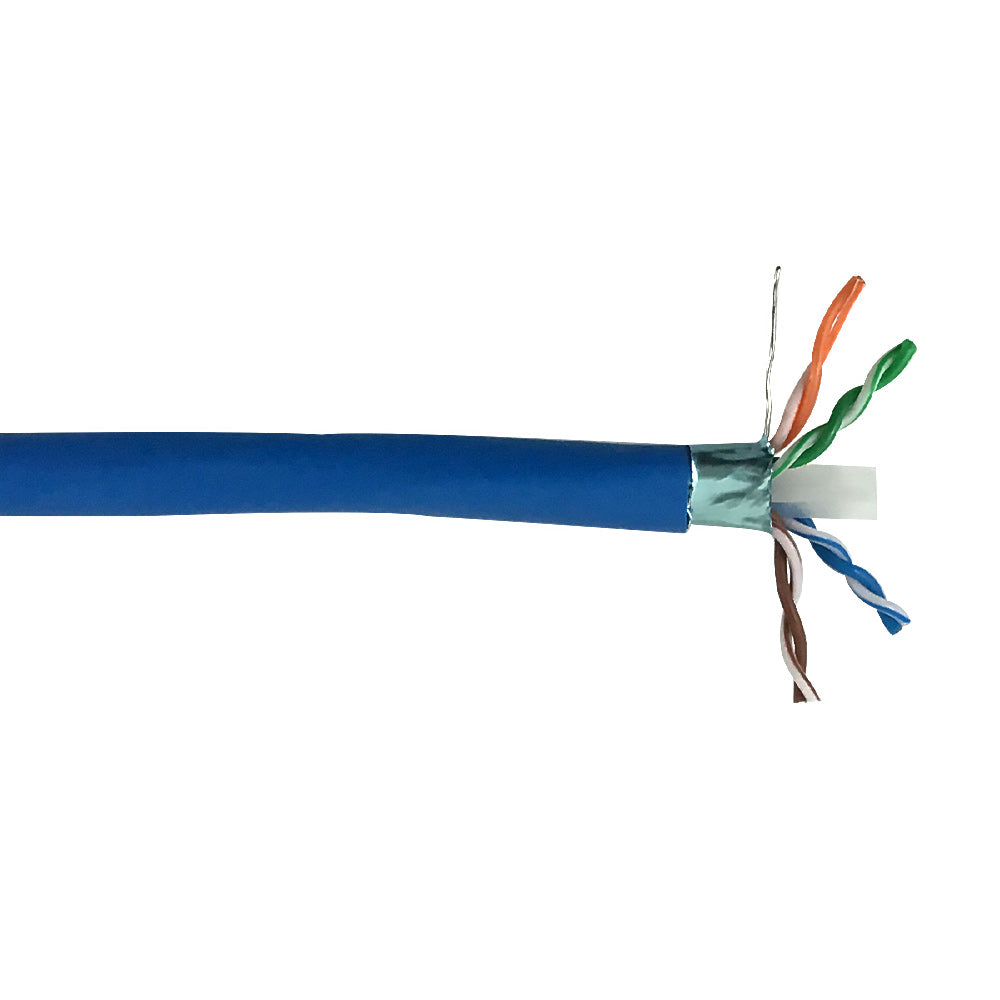 1000ft 4 Pair CAT6A 10Gig Solid Shielded CMR Bulk Cable – F/UTP - Blue