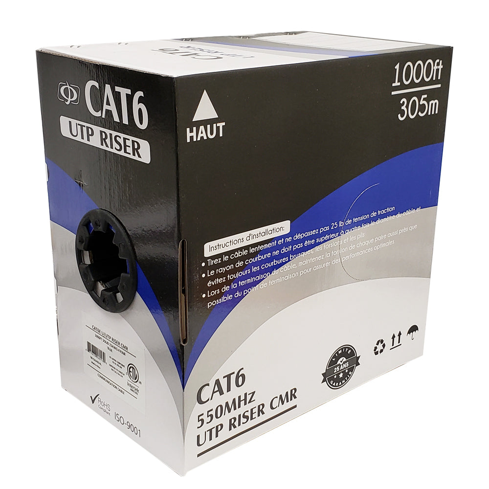 4 Pair CAT6 Solid U/UTP 550Mhz 23AWG CMR Riser Bulk Cable - 1000ft - Orange