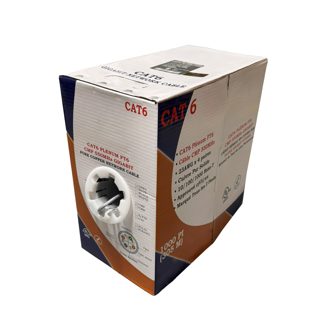 CAT6 Solid U/UTP 550Mhz 23AWG CMP Plenum Bulk Cable - Blue