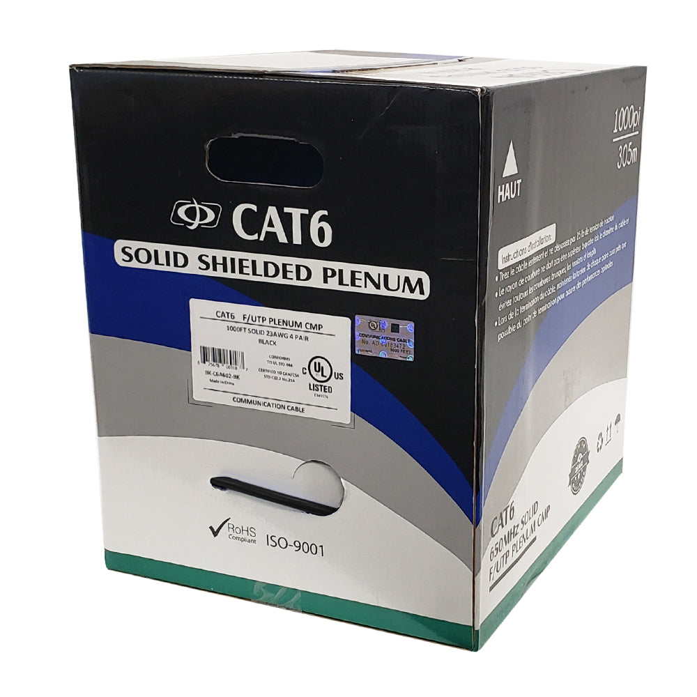 1000ft CAT6 550Mhz Solid Shielded F/UTP 23AWG CMP Plenum Bulk Cable - Blue