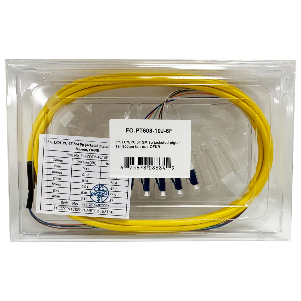 3m LC/UPC OS2 Singlemode Simplex 9 micron - 900um Jacketed Pigtail - 19inch Fan-Out - OFNR - 12-Fiber