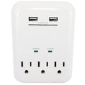 3 Outlet Power Tap - 950J Surge Protection, 2 Fast Charge USB Ports - White