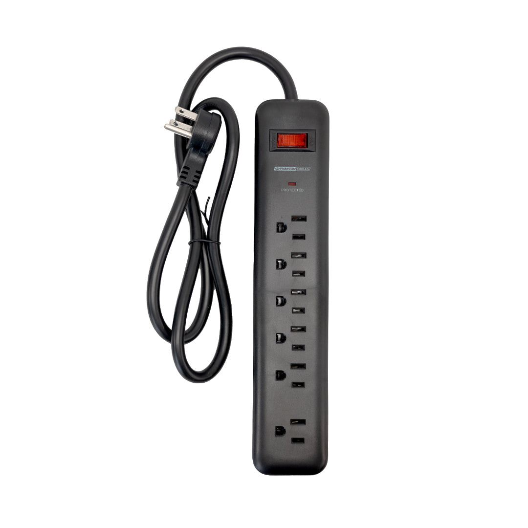 6 Outlet 900J Surge Protector - 45 Degree Angle 5-15P Plug – Circuit Breaker - 3ft - Black
