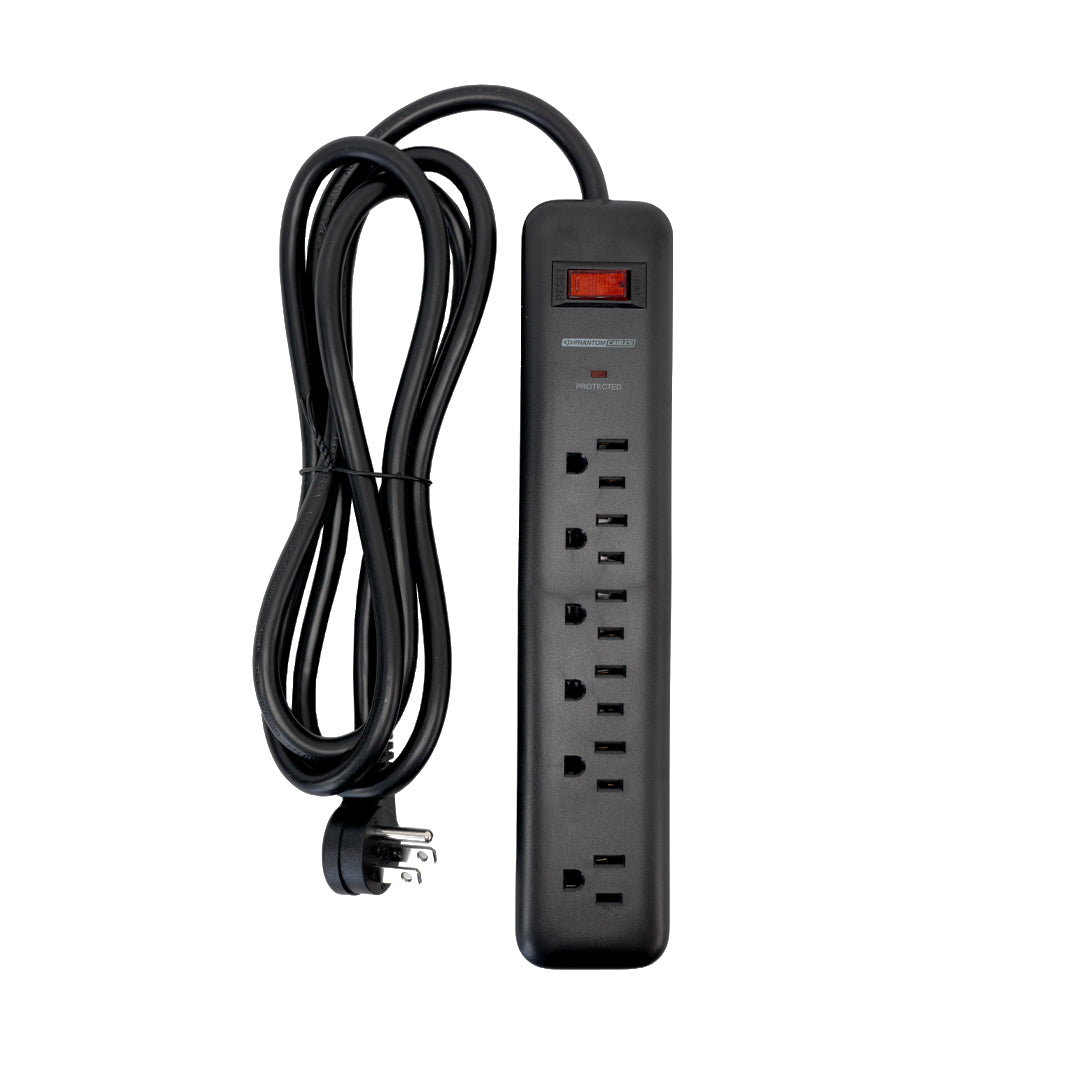 6 Outlet 900J Surge Protector - 45 Degree Angle 5-15P Plug – Circuit Breaker - 10ft - Black