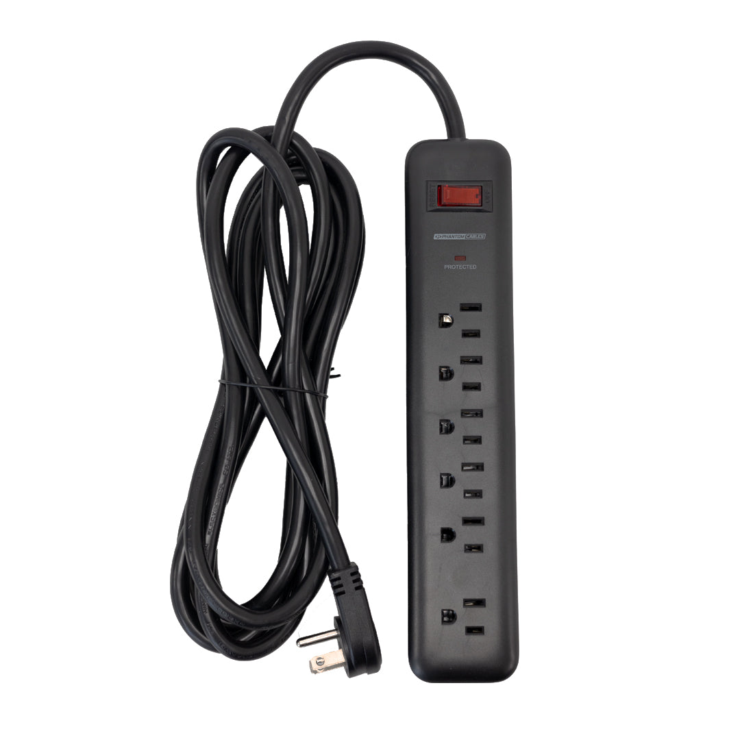 6 Outlet 900J Surge Protector - 45 Degree Angle 5-15P Plug – Circuit Breaker - 25ft - Black