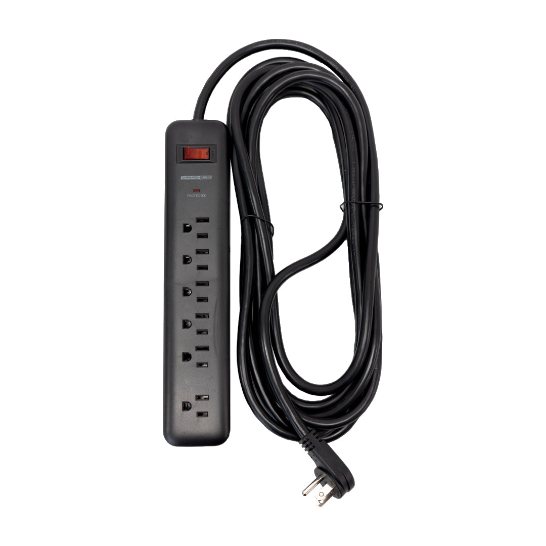 6 Outlet 900J Surge Protector - 45 Degree Angle 5-15P Plug – Circuit Breaker - 6ft - White