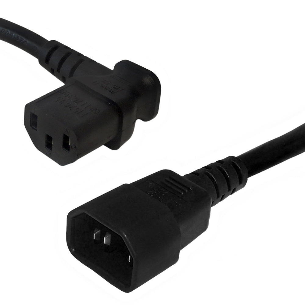 IEC C13 Left Angle to IEC C14 Power Cable - 18AWG - SJT Jacket - 6ft