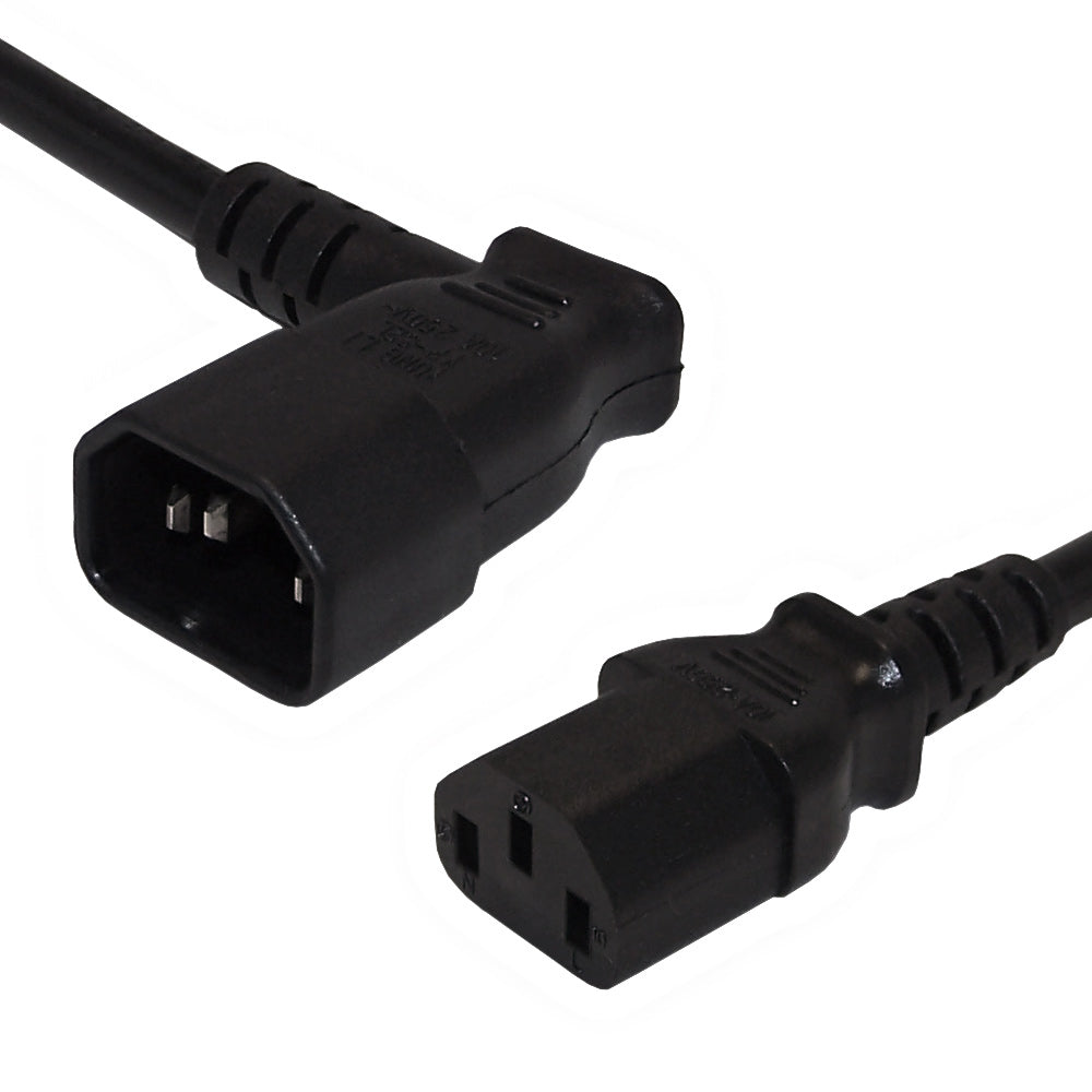 IEC C13 to IEC C14 Left Angle Power Cable - 18AWG - SJT Jacket - 6ft