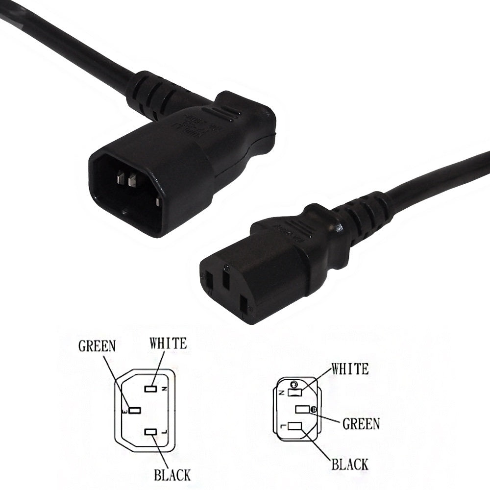 IEC C13 to IEC C14 Left Angle Power Cable - 18AWG - SJT Jacket - 12ft