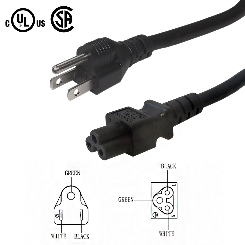 5-15P to C5 (Three Prong) Power Cable - SJT Jacket - 12ft