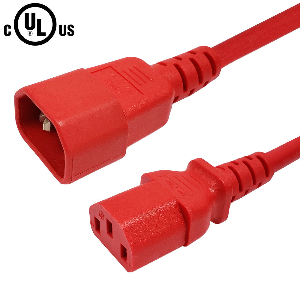 IEC C13 to IEC C14 Power Cable - SJT Jacket - 14AWG (15A 250V) - 2.5ft - Black