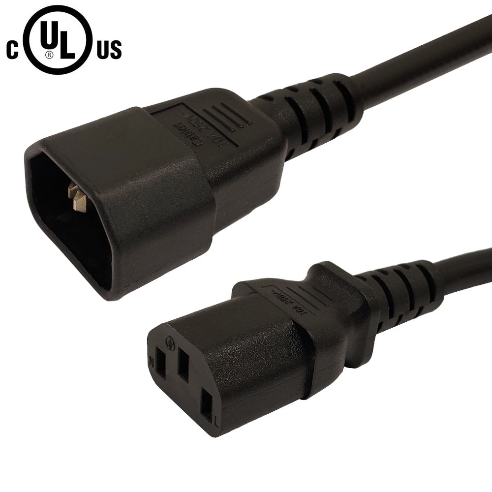 IEC C13 to IEC C14 Power Cable - SJT Jacket - 14AWG (15A 250V) - 1ft - Black