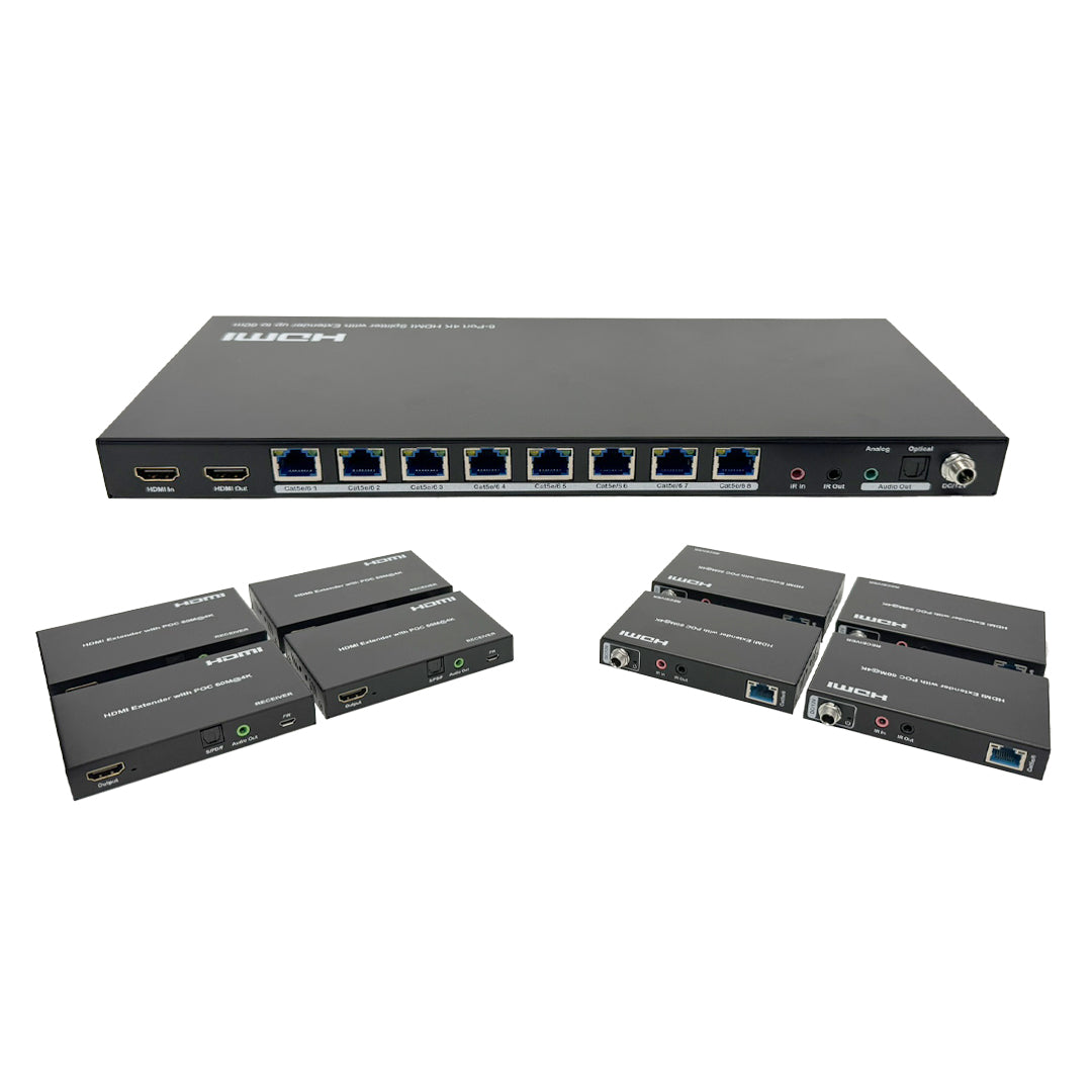 1x8 HDMI Splitter Extender - 60m (4K 60Hz 4:4:4) with Loop out & Receivers