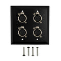 Double Gang 4 x XLR Locking Female Stainless Steel Wall Plate Kit - BLACK