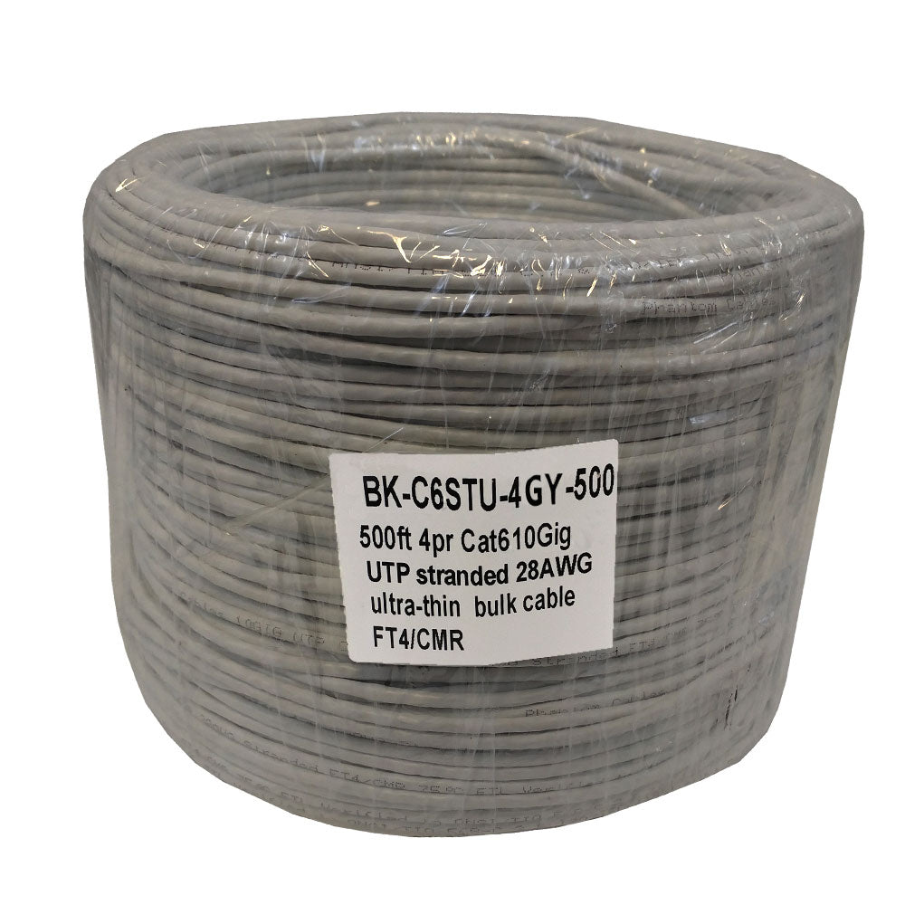 500ft 4 Pair CAT6 UTP Stranded 28AWG Ultra-Thin Bulk Cable FT4 - White